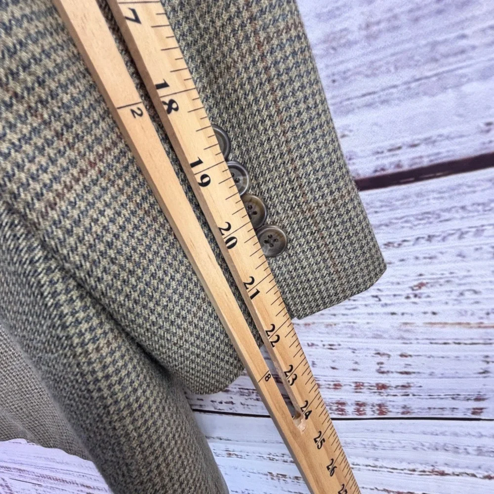 Houndstooth Vintage 90s Blazer Chaps Ralph Lauren 44R Tan Silk Wool Windowpane